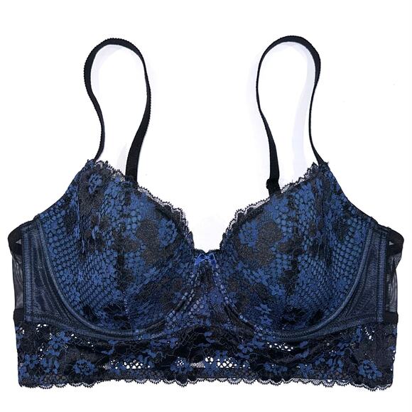 Adore Me Black Navy Lace Pacchi Contour Demi Longline Bra Size 38DD - Picture 2 of 15